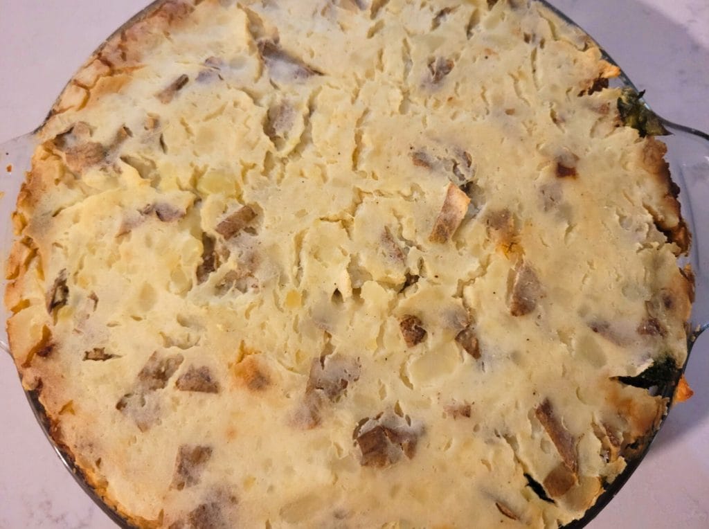 baked Guinness shepherd's pie before cheese is added