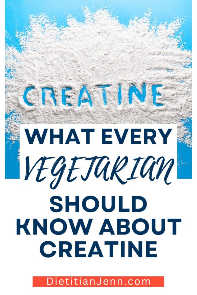 blue background with a flattened mound of white powder. the word "creatine" has been finger-written in. Text below reads, "What Every Vegetarian Should Know About Creatine"