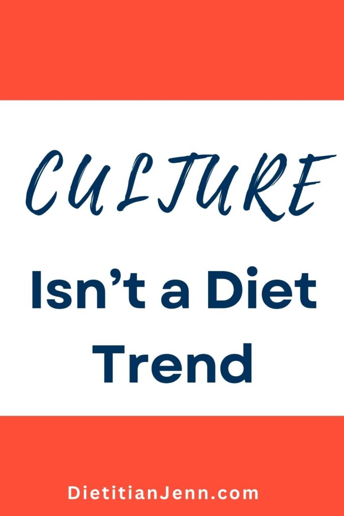 blue text on a white background with coral bars on top and bottom. "Culture isn't a diet trend."