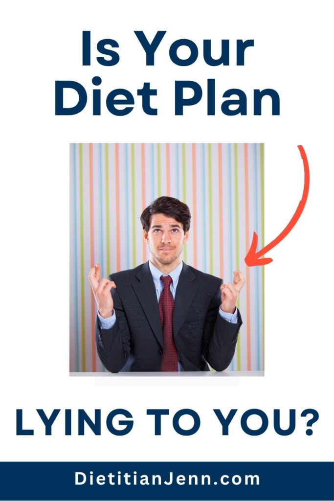 A man looking up with both hands raised and fingers crossed. text reads, "Is Your Diet Plan LYING TO YOU?"